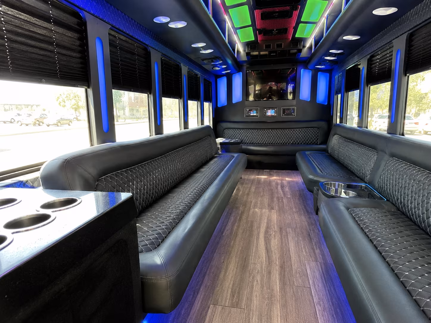 midwest city 15 passenger party bus inside