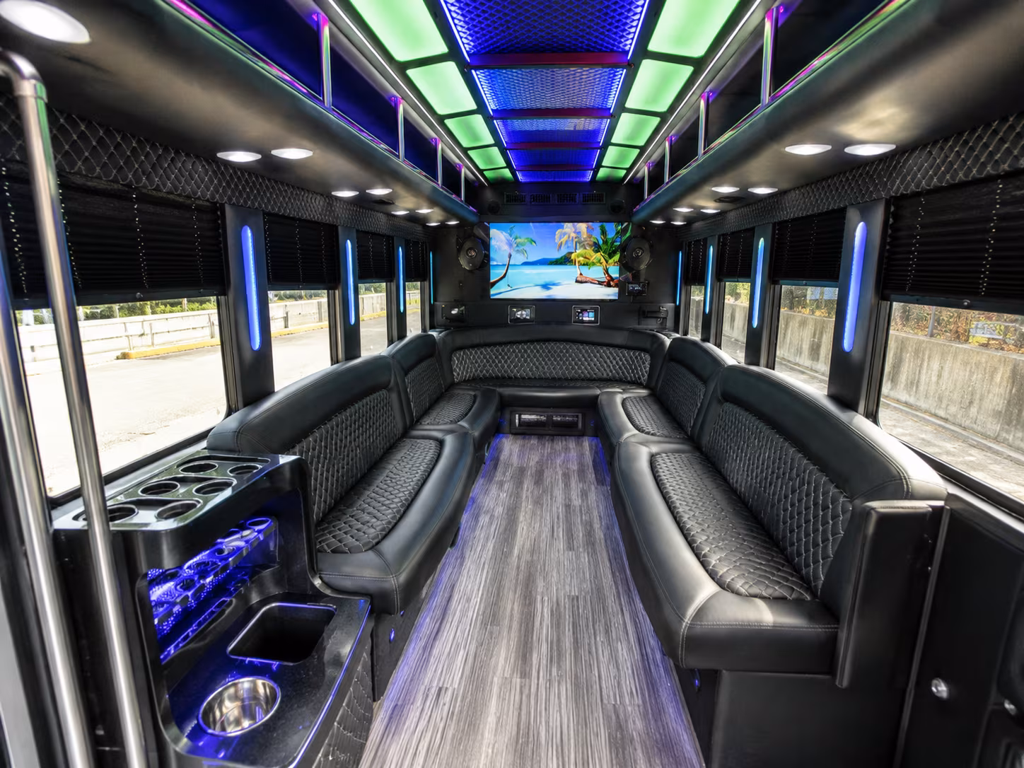 midwest city 18 passenger party bus inside