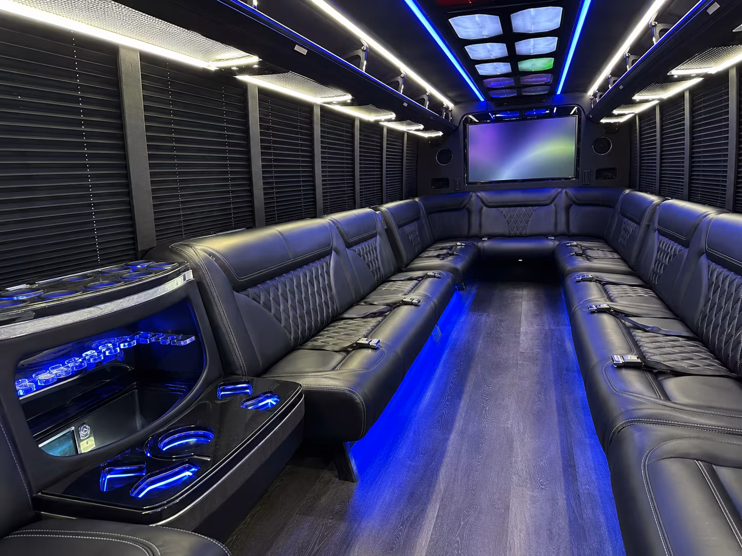 midwest city 20 passenger party bus inside