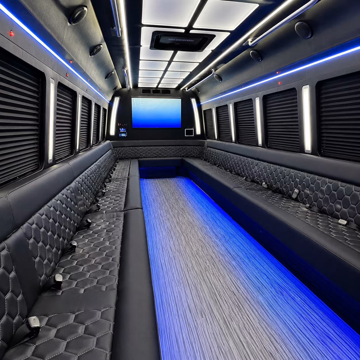 midwest city 50 passenger party bus inside